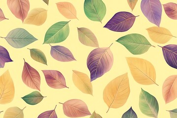 Vibrant Autumn Leaves Pattern on a Pastel Yellow Background