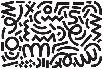 90s pattern squiggle scribble. Bold scribbles, lines. Groovy doodle wavy stripes. Abstract fun line and shapes. For textiles, fabrics, wallpaper, backdrop, paper. Vector illustration