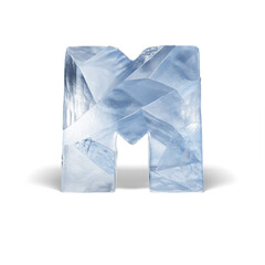 Obraz premium 3D Ice Letter M – Frozen, Cracked, Transparent Alphabet Render. 3D, ice, frozen, cracked, typography, letter A, transparent, winter, glacier, frost, icy, alphabet, snow, cold, CGI, text, font, digital