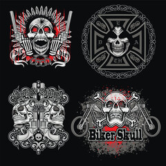 set, gothic sign with skull, grunge vintage design t shirts
