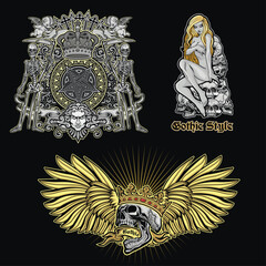 Naklejka premium set, gothic sign with skull, grunge vintage design t shirts