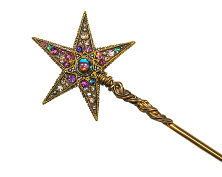 gold want with start and jewels on white