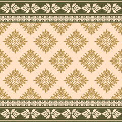 Vector Damask seamless Pattern with Golden Motifs on Beige Background. 