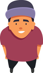 High angle view of a smiling boy wearing a cap and casual clothes