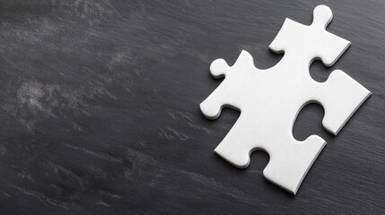 Obraz premium White jigsaw puzzle piece on dark background. Suitable for business solutions, problem solving, and strategic thinking.