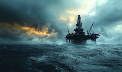 Offshore oil rig battles stormy ocean waves