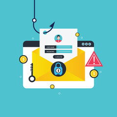 Email phishing stealing personal and financial data, hook with newsletter, internet security concept 