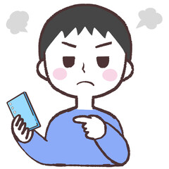 スマホを持って不満気な男性イラスト