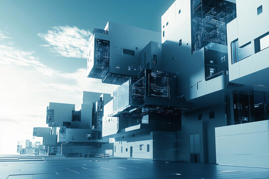 Modern architectural design blends nature and technology in a vibrant urban landscape