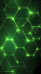 Green glowing hexagons, network, tech background