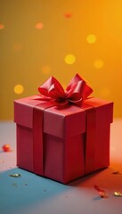 Obraz premium Gift box wrapped in red paper with a bow on top, colorful, present
