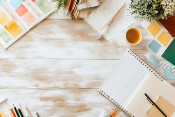 A researcher flipping through a preliminary report on a desk filled with open books, charts, and a laptop