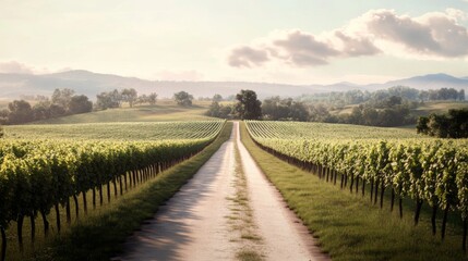 Fototapeta premium Scenic vineyard road at sunset.