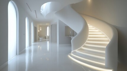 Obraz premium Modern white spiral staircase in a luxury home.