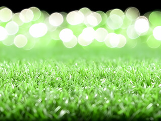Obraz premium Green grass, bokeh lights, night scene
