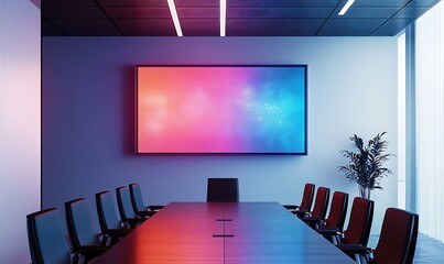 Interior of modern office meeting room black and white with wooden furniture conference table with black chairs and mock up .