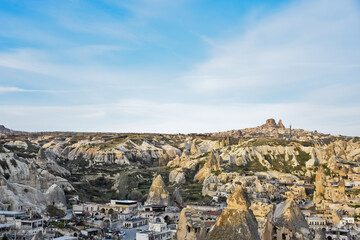 landscape of cappadocia with blue sky, nevsehir