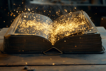 Enchanted book releasing magical castle at twilight in a mystical forest setting