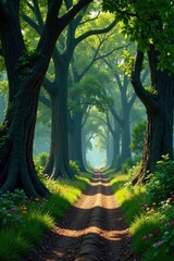 Naklejka premium Towering trees lining the ancient pilgrim route, woodlands, landscape, branches