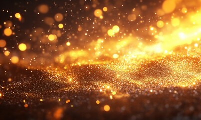Glowing Particles in a Shimmering Background Creating an Enchanting Atmosphere of Golden Light and Sparkling Effects for Creative Projects