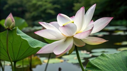 Fototapeta premium lotus flower with delicate petals unfolding like a lotus flower, bloom, delicate, petals, botanical