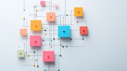 Fototapeta premium Colorful cubes connected by lines on white background.