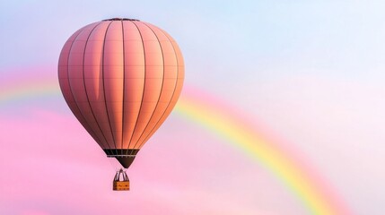 Fototapeta premium Pink Hot Air Balloon Soaring Above a Pastel Rainbow