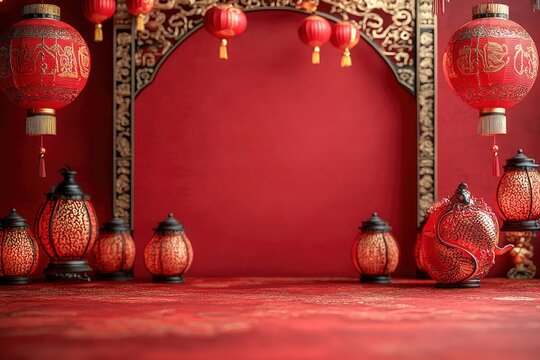 Festive Chinese Dragon Theme for New Year Celebration with Lanterns and Ornamented Decor