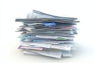 3D Illustration of Stack of Tax Forms and Financial Paperwork on Isolated Background