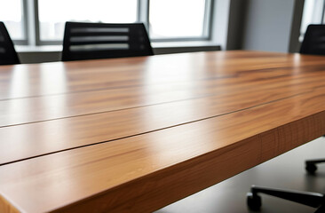 wooden table closeup in modern office