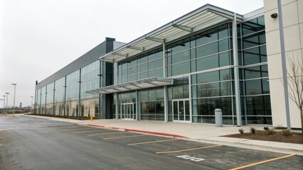 Obraz premium Modern office building exterior with large glass fa?ade and sleek metal accents, clean design, skyscraper, modern architecture, urban landscape