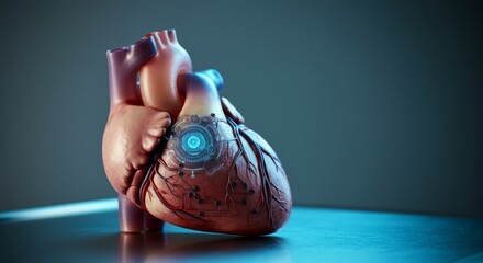 Artificial human heart with integrated digital interface on display table