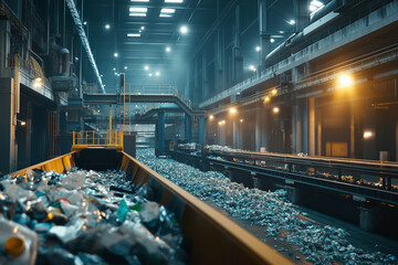 Futuristic ai-driven recycling plant operating with advanced technology in an industrial setting during daylight hours