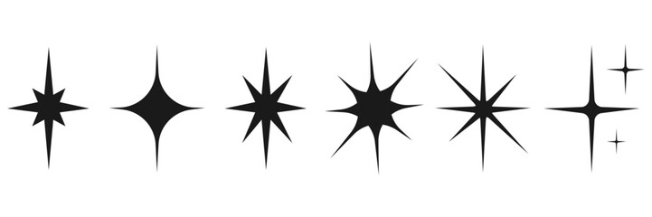 Collection of sparkling stars icons.Shiny icons in different shapes.Set of original black stars.Vector illustration.