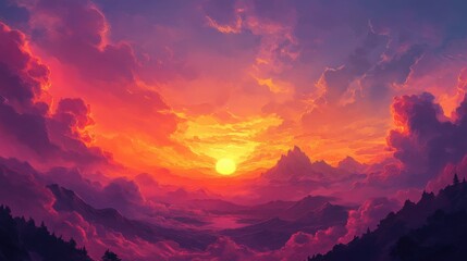 Majestic sunset over mountain landscape nature scene peaceful environment vibrant colors serene viewpoint artistic concept