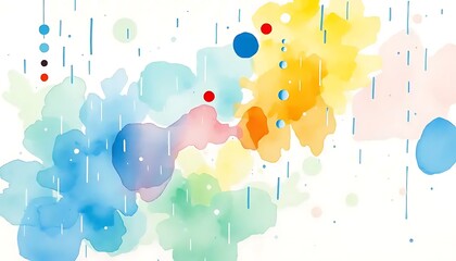 Abstract Watercolor Painting With Rain and Colorful Blobs