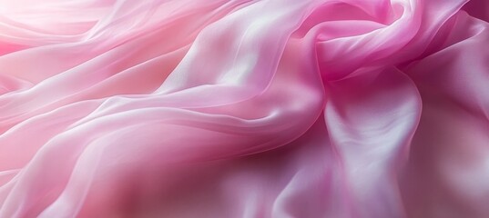 Fototapeta premium Soft, Flowing Pink Silk Satin Fabric Texture, Delicate Textile Background With Smooth Pink Gradients