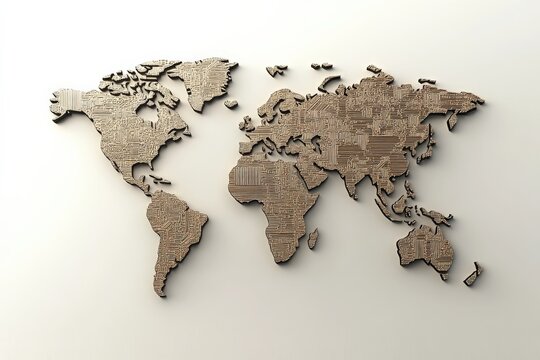 3D Illustration of Bitcoin Layered World Map with Isolated Background and Copy Space - Powered by Adobe