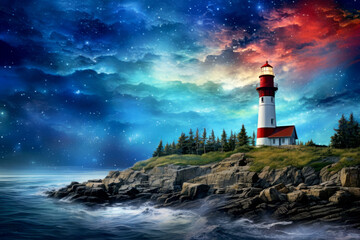 Obraz premium Lighthouse Nature World Fantastic Landscape Surrealist