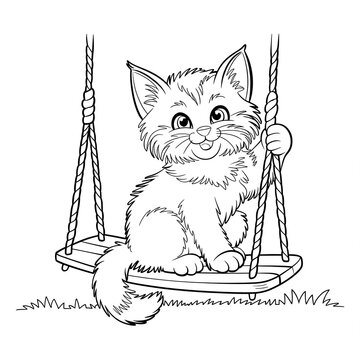 recommend clip art: kitten on a swing coloring 
