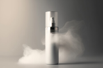 Bottle with cosmetic product, minimalist beauty brand, minimalist product shoot, organic styling. Generative AI
