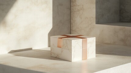 Elegant 3D Anniversary Gift Box with Ribbon on Isolated Background and Copy Space