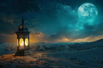 Fototapeta premium Beautiful greeting card with holiday composition for happy celebrate Ramadan, abstract vivid composition consists of fictional unreal fantastic vision on background