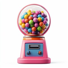 colorful gumball machine filled with shiny gumballs, centered on a clean white background