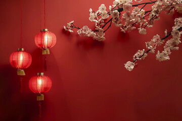 Beautiful holiday composition for happy celebrate chinese festival of lanterns, abstract vivid composition consists of fictional unreal fantastic vision on background