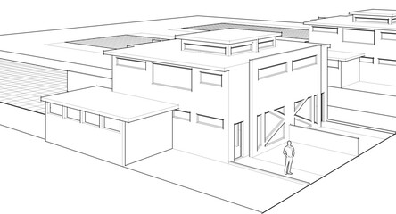 modern modular house 3d illustration