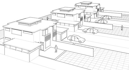 modern modular house 3d illustration