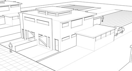 modern modular house 3d illustration