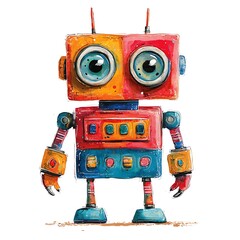 Fototapeta premium Playful Watercolor Robot Illustration Whimsical Colorful Character Design.