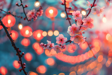 Beautiful holiday composition for happy celebrate chinese festival of lanterns, abstract vivid composition consists of fictional unreal fantastic vision on background